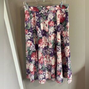 Vintage floral midi button up skirt ladies medium